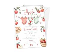 10 x Personalised The Apple Of Our Eye Baby Shower Invitation - with Envelopes, Red Apple Theme Shower Invites for Baby Girl or Boy - A6 Unisex