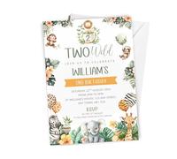10 x Personalised Two Wild 2nd Birthday Invitation - A6 Size with Envelopes - Boys or Girls Safari Jungle Themed First Birthday Invite Cards - Giraffe, Lion, Elephant, Monkey, Zebra Theme