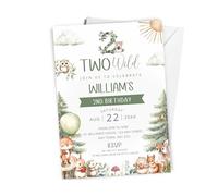 10 x Personalised Two Wild Birthday Invitation - A6 Size with Envelopes - Boys or Girls Woodland Themed 2nd Birthday Invite Cards - Mouse, Rabbit, Deer, Squirrel, Fox, Owl Theme