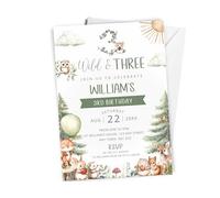 10 x Personalised Wild and Three Birthday Invitation - A6 Size with Envelopes - Boys or Girls Woodland Themed 3rd Birthday Invite Cards - Mouse, Rabbit, Deer, Squirrel, Fox, Owl Theme