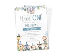 10 x Personalised Wild One 1st Birthday Invitation - A6 Size with Envelopes - Boys or Girls Jungle Themed First Birthday Invite Cards - Giraffe, Lion, Rhino, Monkey, Zebra Theme