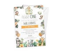 10 x Personalised Wild One 1st Birthday Invitation - A6 Size with Envelopes - Boys or Girls Safari Jungle Themed First Birthday Invite Cards - Giraffe, Lion, Elephant, Monkey, Zebra Theme