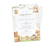 10 x Personalised Woodland Animals Theme Baby Shower Invitation - A6 Size with Envelopes - Forest Themed Baby Shower Invite Cards for Girls or Boys