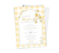 10 x Personalised YELLOW Silly Goose Baby Shower Invites - A New Silly Goose Is About To Be On The Loose Theme Shower - with Envelopes, Yellow Baby Girl or Boy Unisex Theme A6