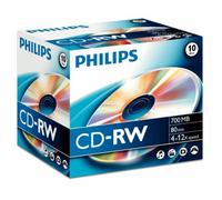 10 x Philips CD-RW Blank Re-Writable Blank Discs 80 Mins 700MB 4-12x Speed Jewel