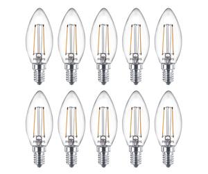 10 X Philips LED Filament Candles 2W = 25W E14 Clear 250lm Warm White 2700K