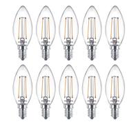 10 X Philips LED Filament Candles 2W = 25W E14 Clear 250lm Warm White 2700K [EEK: E]