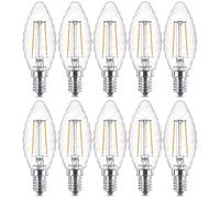 10 X Philips LED Filament Illuminant Candle 2W=25W E14 Clear Twisted Warm White