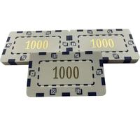 10 x Poker Casino Numbered Plastic Chip Plaques 74 x 44mm 32Grams 1000" White