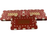 10 x Poker Casino Numbered Plastic Chip Plaques 74 x 44mm 32Grams 10000" RED