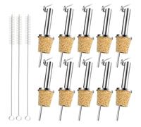 10 x Pourers for Bottles with 3 x Straw Brushes, Bottle Pourer Made of Stainless Steel and Natural Corks, Spirits Bottle Pourer, Quick Oil Pourer with Dust Caps, Dispenser for Olive Oil/Vinegar