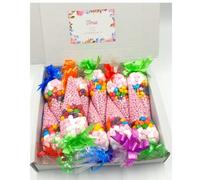 10 X Prefilled Sweet Cones Party Bag Ribbon Bow Design| Adult & Kids Party Bags & Party Favour | Baby Shower |Variety Flavours- Millions, Marshmallow (Strawberry Millions - Pink)