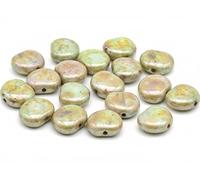 10 x Pressed Beads Apples 11 x 12 mm, Chalk White Stain With Luster Green (3000-65455), Bohemian Crystal Glass, Czech Republic 11130260