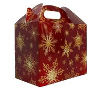 10 x RED GOLD SNOWFLAKE CHRISTMAS GABLE BOXES - Cardboard Gift Hamper Party Box