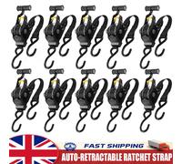 Master Lock 3238EURDAT Retractable Ratchet Tie Down Strap with S-Hooks, Black, 3m x 25mm Strap, Pack of 2