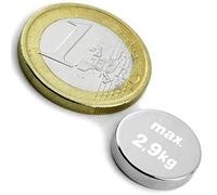 10 x Round Disc Magnet Ø 15 x 3mm - Neodymium N45 (NdFeB) Nickel - Force 2,9 kg - 10 pieces - Super Strong Circle Magnets for Fridge Whiteboards Magnetic Boards