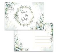 10 x Save the Date Invitation Cards Green Watercolour Postcards 2 Sided Invitation Party Birthday Elegant Wedding Anniversary 20 30 40 50 60 70 80