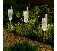 10 x Solar Powered Fluted Marker Stake Lights - Weather Resistant Stainless Steel Outdoor Garden LED Lighting for Lawn, Patio, Decking, Pathways, Borders, Yard - Each H36 x 5cm Diameter