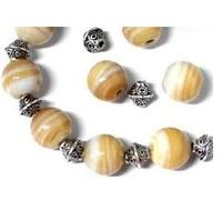 10 x Topaz Round Stripey Glass Beads 10mm + **10 FREE!! Antique Silver Plated SPACERS** "Part Of The Topaz Collection" (Ref2B10)