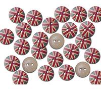 10 x UK Flag Wooden 2 Hole Buttons Sewing Coat Craft Circle Wood Union Jack Button