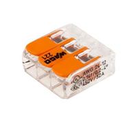 10 x Wago 221 Terminal Block Connector, 3 Way/Pole, Spring Cage, 24-12 AWG 450V