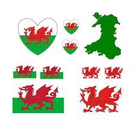 10 X Wales Iron on Transfers for Fabrics Welsh Dragon Flag Wales map Heart