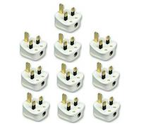 10 x White 13A, 3 UK Pin Plug Fused 13 Amp Household Safety Plugs Fitted Sockets Cord Grip Rewireable White