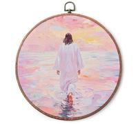 10"x10" Rustic Round Canvas Prints - Jesus Walking on Water Wall Hanging Prints Frame - Vintage Canvas Wall Art Decor Christian Gifts For Friends Family - Home Room Office Aesthetics Decorations - A01