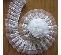 10 Yard 2-layer Pleated Organza Lace Edge Gathered Mesh Trim Ribbon 6 cm Width Vintage Edging Trimmings Fabric Embroidered Applique Sewing Craft Wedding Dress DIY Decor Clothes Embellishment (White)