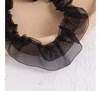 10 Yards 3.5cm Pleated Lace Edge Gathered Mesh Trim Ribbon Beads Edging Trimmings Tulle Ruffle Trim Edging Pearl Pleated Chiffon Lace Trim Wedding Bridal Dress DIY [Double Layer (No Beads)-Black]