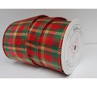 10 Yards (9m) x 2.5” (63mm) Roll Wire Wired Edged Christmas Scottish Tartan Ribbon Burlap Tree Tinsel Wreath Gift from a UK Specialist Company (Modern Anderson (Red Green Yellow-Gold))