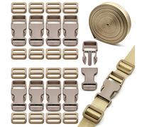 10 Yards Nylon Webbing Strap, Webbing Straps for Bags with Release Plastic Buckles and Tri-Glide Slides for DIY Making Luggage Strap Backpack Webbing Repairing and Pet Collar