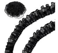 10 Yards Pleated Black Lace Trim Ruffle Mesh Black Lace Fabric, Stylish and Versatile for Sewing Clothes Dresses Craft Bag Gift Package Wedding Decoration DIY Supplies