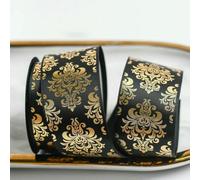 10 Yards/Roll Black Gold Ribbon 22mm Gilded Ribbons for Bow Wrapping Wedding Christmas Flower Hat Hair Ornament DIY Crafts-Black Gold Ribbon-3-10 Yards