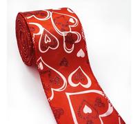 10 Yards Valentines Red Fabric Ribbons 2.5 Inch Glitter Love Heart Ribbons DIY Gifts Wrapping Bouquets for Valentines Decoration