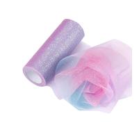 10 Yards x 15 cm Glitter Rainbow Tulle Fabric Pastel Mesh Ribbon Table Skirt Making Ribbon Shimmer Hair Bow Making Trim Gift Decorating Ribbons Craft Tulle Rolls for Pet Tutu Skirt Red Purple Blue