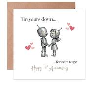 10 Year Anniversary Card, Happy Tin Wedding Keepsake for Husband Wife Couple, Blank Inside with Envelope, 10th Wedding for Him Her