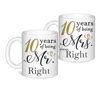10 Year Anniversary Coffee Mugs Set of 2, 10th Anniversary Wedding Gifts for Wife Husband Parents Grandparents Men Women Him Her, 10 Year Valentines Engagement Couple Cups
