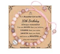 10 Year Old Birthday Gifts for Girls,10th Birthday Gifts for 10 Year Old Girls,Natural Stone Heart Sweet Birthday Bracelets for G/irls,Presents for Daughter Sister Granddaughter Niece Friends,& Cards