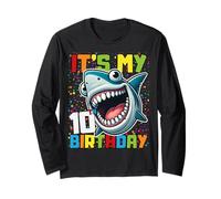 10 Year Old Kids Shark Birthday Gifting Ideas 10th Ten Year Long Sleeve T-Shirt