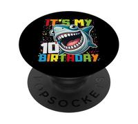 10 Year Old Kids Shark Birthday Gifting Ideas 10th Ten Year PopSockets Adhesive PopGrip
