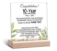 10 year Work Anniversary Decor for Employee Desk Decorative Sign Employee Appreciation Acrylic Plaque Thank You Gift for Employees Coworkers Staff Teachers Nurses Happy 10th Work Anniversary Decor