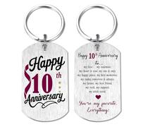 10 Years Anniversary Wedding Gift for Men Women Husband Wife, Romantic 10th Anniversary Keyring for Him Her