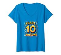 10 Years of Awesome: Vibrant Birthday Celebration V-Neck T-Shirt, Women, Sapphire, S