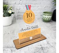 10 Years Of Work Service 10th Anniversary Medal Job Gift Employee Custom Plaque - Acrylic Plaque, Personalised Thank You Present Gift Congratulations Present Gift