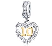 10 Years Old Birthday Charms fit Pandora DIY Bracelet, 18K Gold Number 10 Dangle, 925 Sterling Silver 10th Wedding Anniversary Pendant Beads with CZ, Gifts for Daughter/Son/Baby Girl/Boy