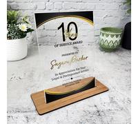 10 Years Service 10th Anniversary Black Gold Gift Employee Personalised Plaque - Acrylic Plaque, Personalised Thank You Present Gift Congratulations Present Gift