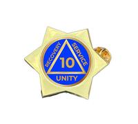 10 Years Sober Alcoholics Anonymous Gold Star Lapel Pin Badge