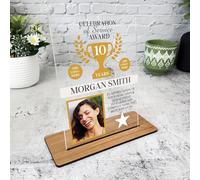 10 Yrs Service Work Award 10th Anniversary Trophy Photo Gift For Employee Plaque - Acrylic Plaque, Personalised Thank You Present Gift Congratulations Present Gift