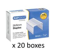 100,000 Rapesco Staples 26/6mm S11662Z3 Steel Silver 20 x Packs of 5000.